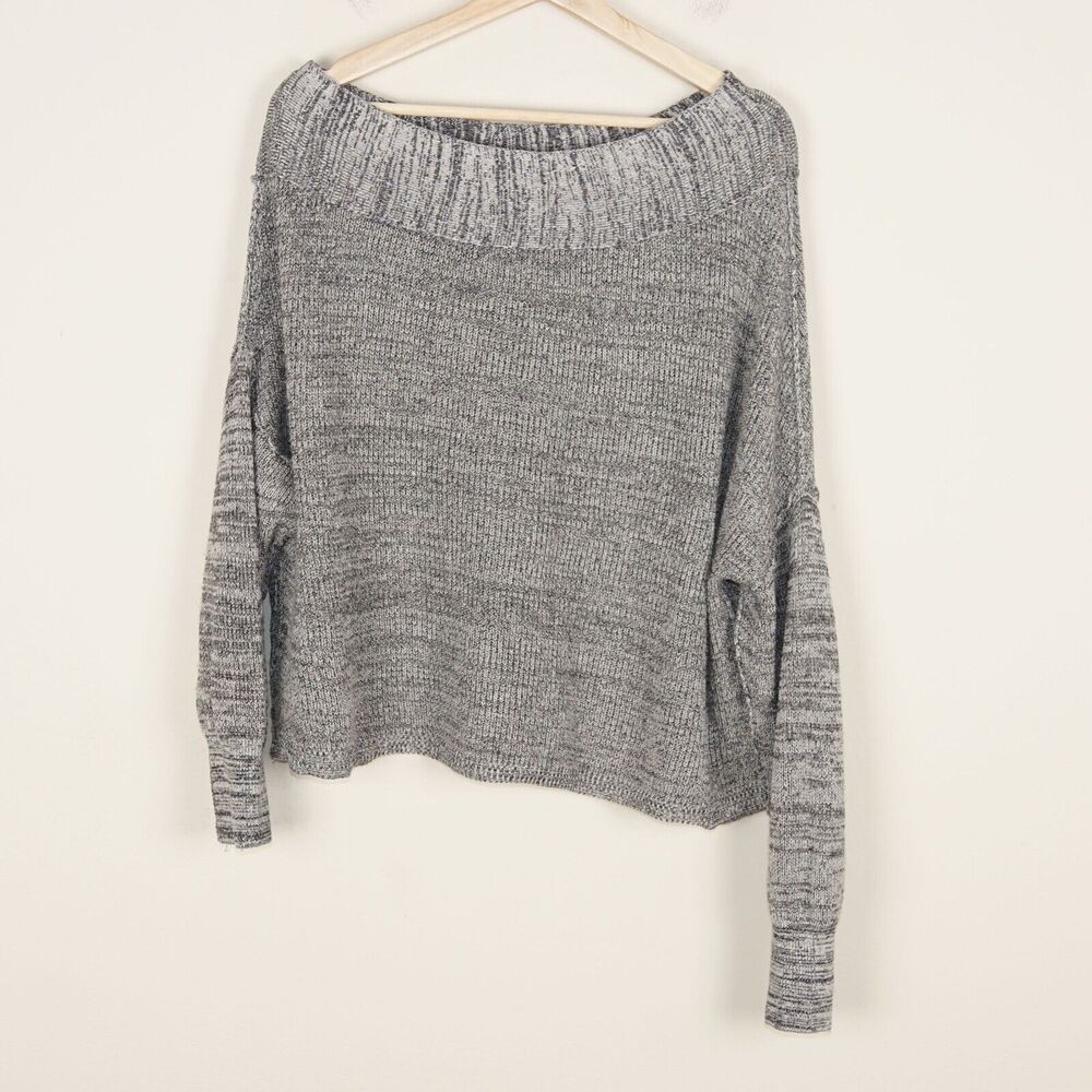Free People Knit Pullover Gray/Black Off Shoulder Linen Blend Sweater Womens XS